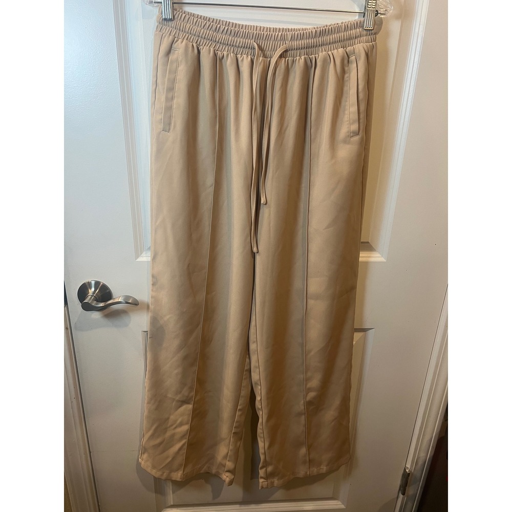 Cider Women Wide Leg Pants Elastic Waist Khaki Large